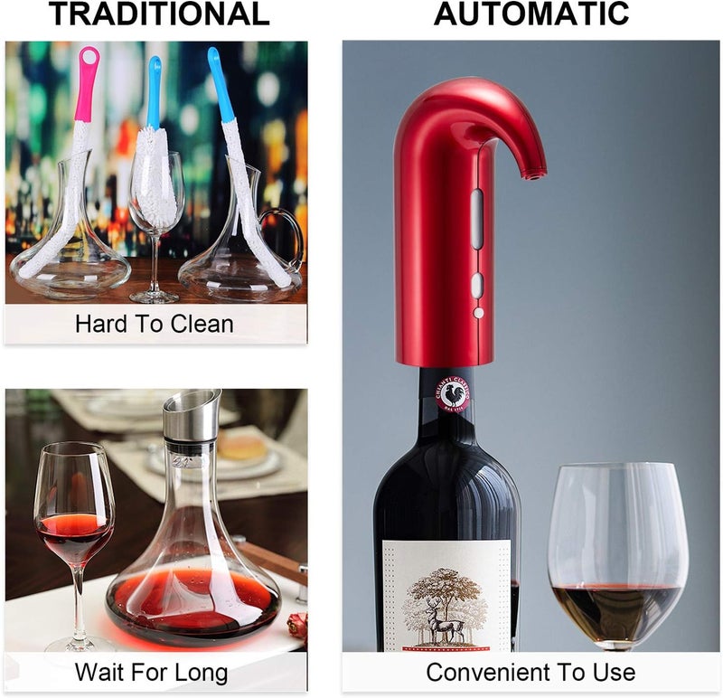 RICANK Electric Wine Aerator - One-Touch Wine Decanter and Wine Dispenser - Wine Dispensers for Wine Bottles - Portable Wine Aerator Pourer Spout- Automatic Rechargeable Wine Aerator Pourer Red - Image 2