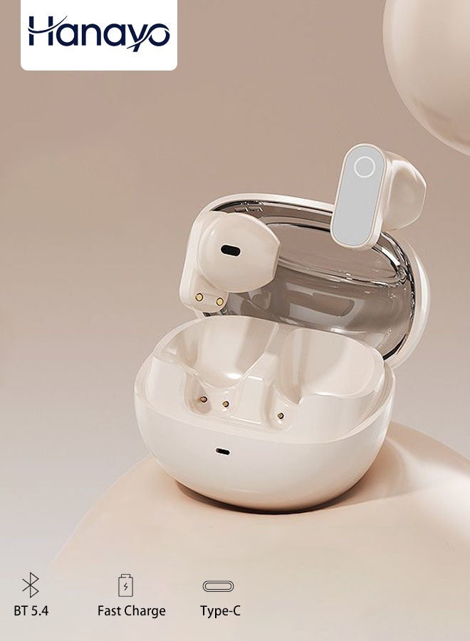 Hanayo Wireless Earphones In Ear Headphones Bluetooth 5.4 Wireless Headset with Headphone Case Lightweight Hands-free Suitable for Outdoor Sports(Beige) - Image 1