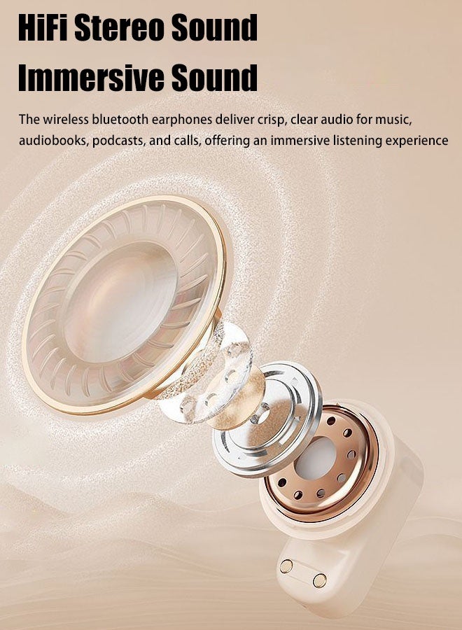 Hanayo Wireless Earphones In Ear Headphones Bluetooth 5.4 Wireless Headset with Headphone Case Lightweight Hands-free Suitable for Outdoor Sports(Beige) - Image 4