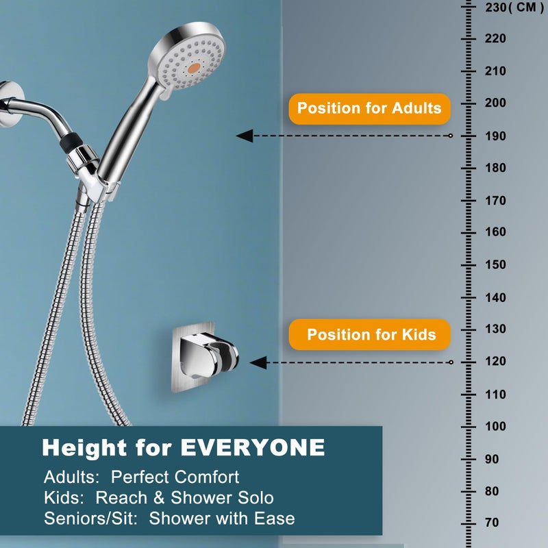 Ho2Me 2 Pack No Drilling On Wall Mounted Shower Bracket For Handheld Shower Head  Strong Self Adhesive And Waterproof Shower Head Holder Adjustable To Meet Any Space Bathroom  Chrome - Image 3