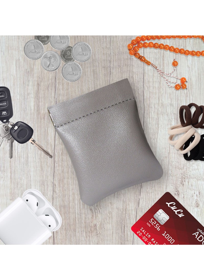 LeArt Leather Squeeze Coin Pouch for Men & Women | Coin Purse | Coin Holder | For Coins, Keys, Earphones, Cards, AirPods, Rosary | Great Gifting Option (Dark Grey)  - Image 3