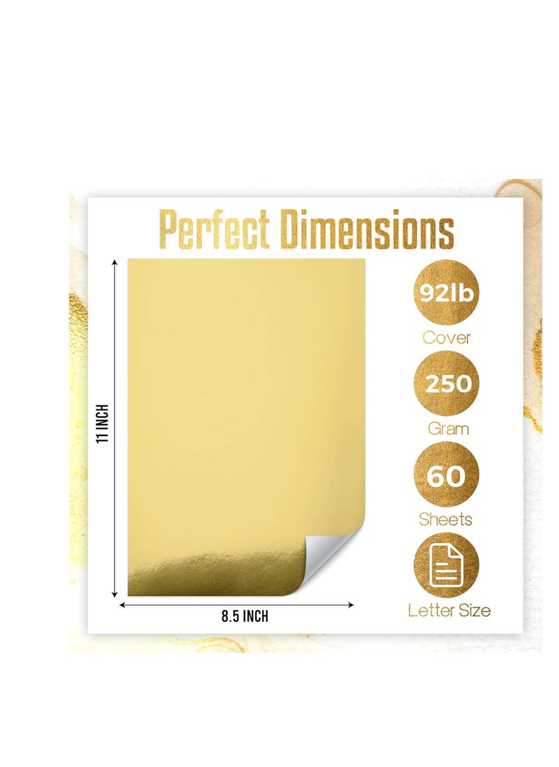 Metallic Gold Cardstock Paper, 50pcs of 8.5”x11” (250 GSM) - Gold Paper Foil Board, Mirror Finish Surface – Die Cut and Plotter Compatible - Perfect for Crafting, Invitations & Decorations