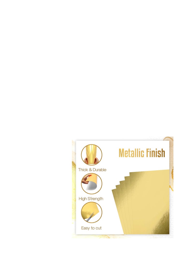 Metallic Gold Cardstock Paper, 50pcs of 8.5”x11” (250 GSM) - Gold Paper Foil Board, Mirror Finish Surface – Die Cut and Plotter Compatible - Perfect for Crafting, Invitations & Decorations