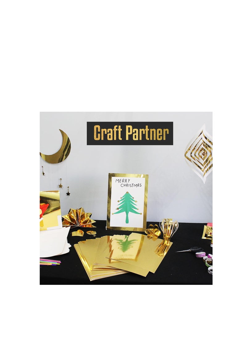 Metallic Gold Cardstock Paper, 50pcs of 8.5”x11” (250 GSM) - Gold Paper Foil Board, Mirror Finish Surface – Die Cut and Plotter Compatible - Perfect for Crafting, Invitations & Decorations