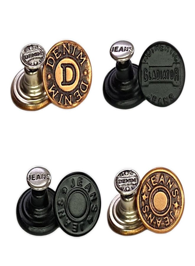 RIANZ® Pack of 4 Metal Jeans Buttons for Jackets, Jeans, Dungarees, Skirts & DIY Tailoring | No-Sew Replacement Snap Buttons for Clothing Repair & Waist Adjustment (Mixed Designs - 4) - Image 1