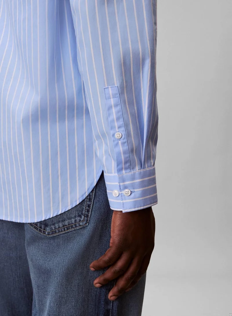 Calvin Klein Jeans Blue Descent Cotton Poplin Striped Shirt for Men | Best Price UAE
