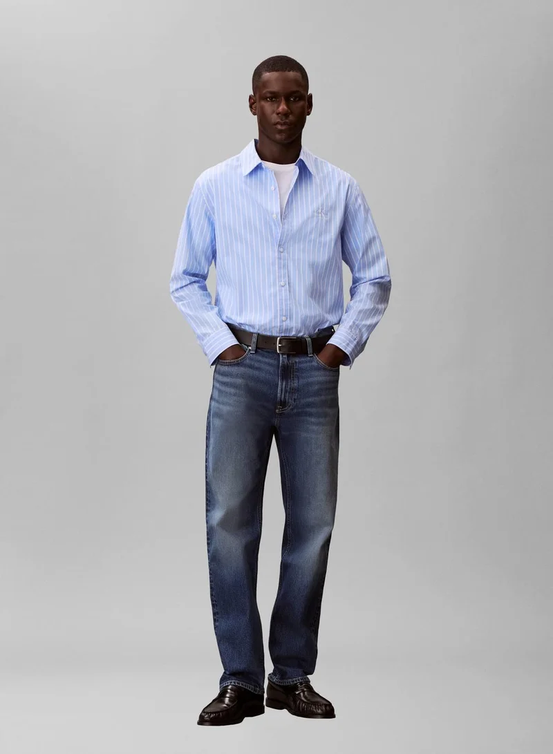 Calvin Klein Jeans Blue Descent Cotton Poplin Striped Shirt for Men | Best Price UAE