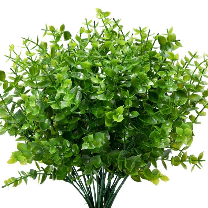 24 Bundles Outdoor Artificial Boxwood Stems UV Resistant No Fade Greenery Plants for Garden Patio Porch Window Box Home Wedding Farmhouse Dcor