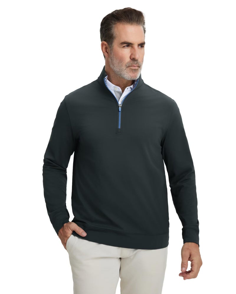 M MAELREG Mens Pullover Quarter Zip Moisture Wicking Stretch Midlayer Golf Half Zip Pullover Mens Sweatshirt Dark Grey - Image 2