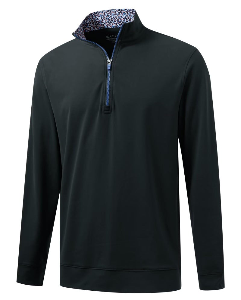 M MAELREG Mens Pullover Quarter Zip Moisture Wicking Stretch Midlayer Golf Half Zip Pullover Mens Sweatshirt Dark Grey - Image 1