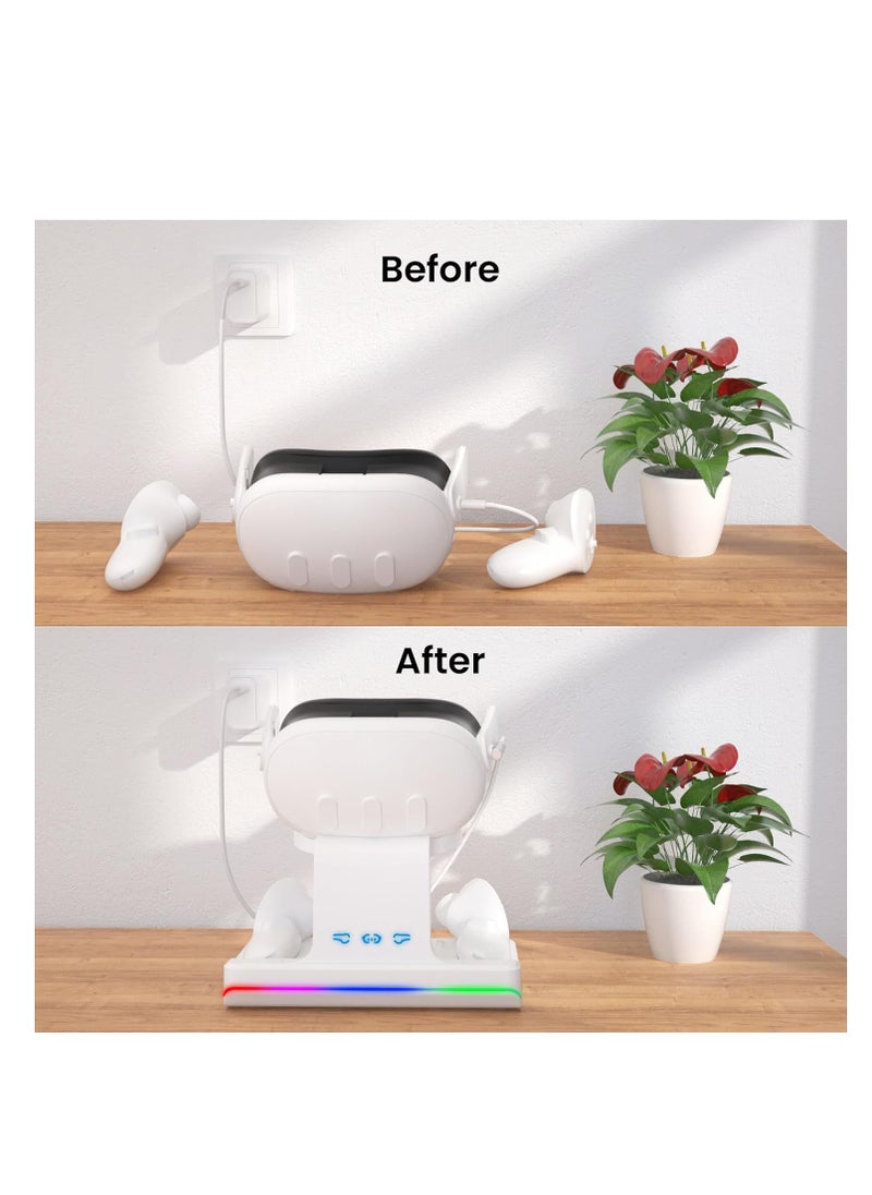 SYOSI - Charging Dock Fit for Oculus/Meta Quest 3, Magnetic Docking Station with LED Light, Headset Display Stand and Controller Mount, 2 * 1800Mah Rechargeable Batteries, Support Elite Strap with Battery - Image 1