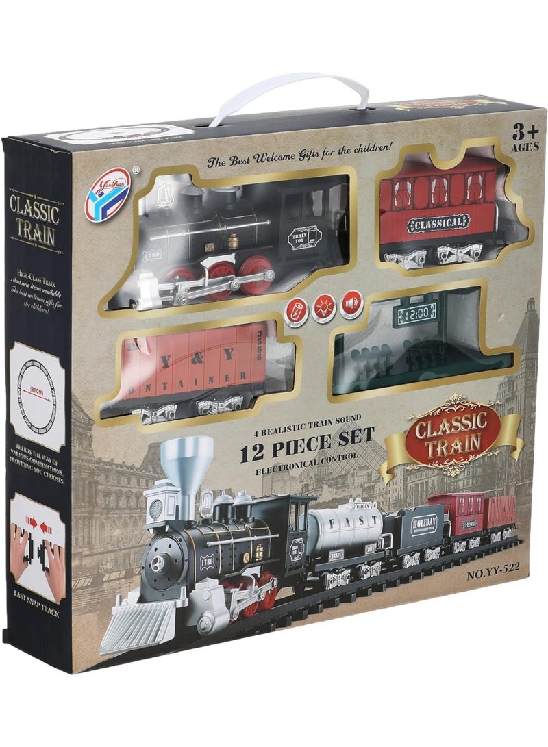 واحة الألعاب مجموعة قطار كلاسيكي للأطفال – قطار كهربائي مكوّن من 12 قطعة مع أضواء وأصوات ومسار ولعبة قاطرة تعمل بالبطارية للأطفال من عمر 3 سنوات فأكثر - Image 3