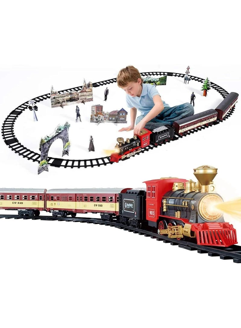 واحة الألعاب مجموعة قطار كلاسيكي للأطفال – قطار كهربائي مكوّن من 12 قطعة مع أضواء وأصوات ومسار ولعبة قاطرة تعمل بالبطارية للأطفال من عمر 3 سنوات فأكثر - Image 1