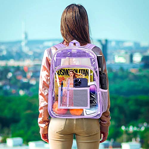 gxtvo Clear Backpack, Heavy Duty Transparent Bookbag, See Through Backpacks for Women Men- Purple - Image 2