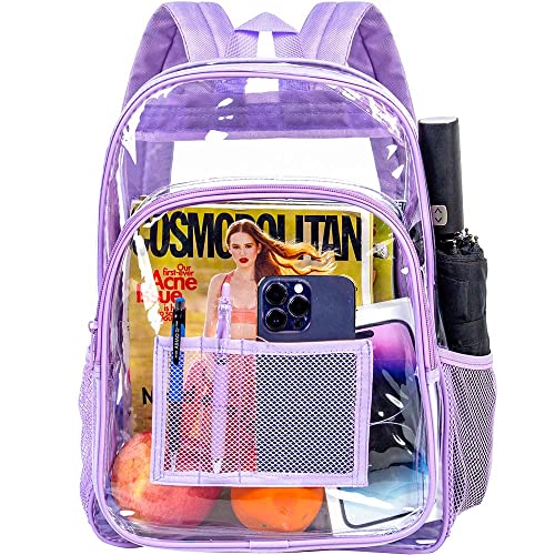 gxtvo Clear Backpack, Heavy Duty Transparent Bookbag, See Through Backpacks for Women Men- Purple - Image 1