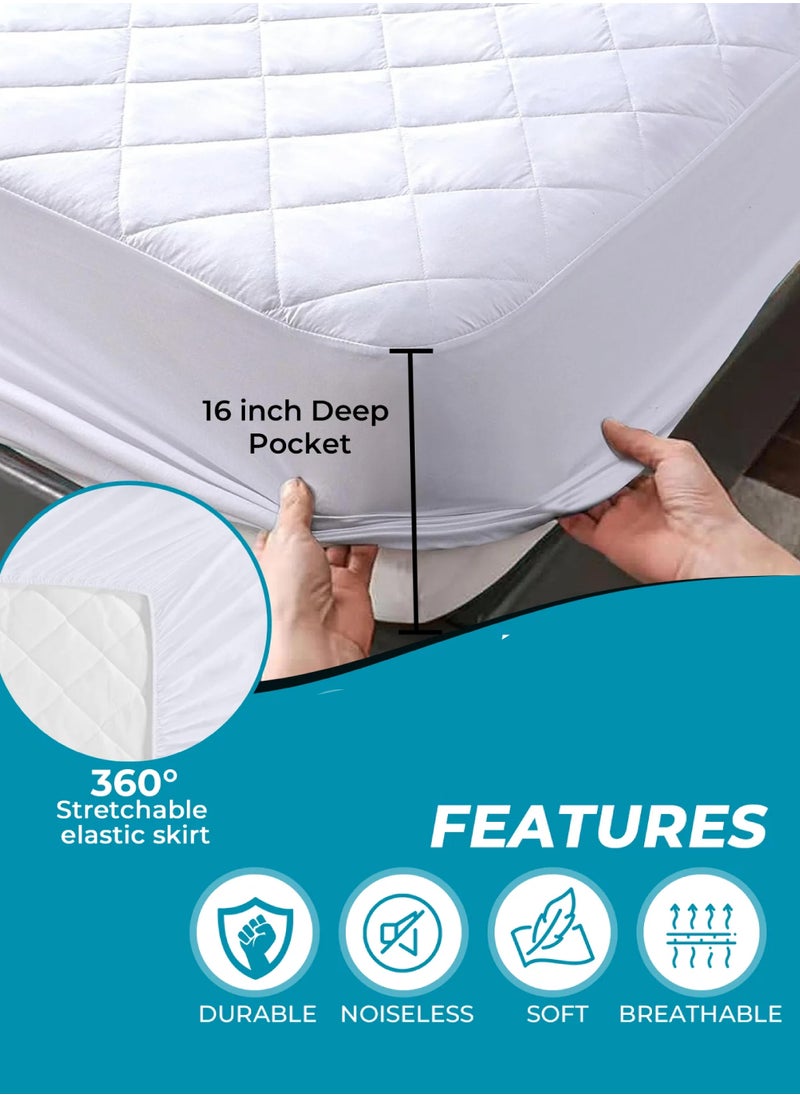 DrSleeep DrSleeep Mattress Pad 100% Viscose Derived from Bamboo Fabric Fill and Cover, 250 gsm, King White  - Image 2