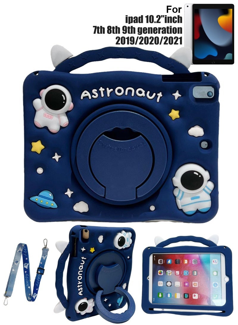 iPad 10.2 inch 7th 8th 9th generation Kids Case with Pen Slot and Portable Handle Stand Compatible with iPad 10.2-inch Tablet (2019/2020/2021) (Astronaut Blue) Cute Shockproof ipad 10.2 Kids Silicone Tablet Case cover - Image 1