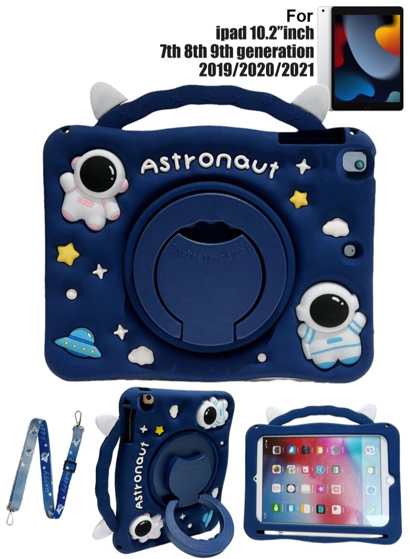 iPad 10.2 inch 7th 8th 9th generation Kids Case with Pen Slot and Portable Handle Stand Compatible with iPad 10.2-inch Tablet (2019/2020/2021) (Astronaut Blue) Cute Shockproof ipad 10.2 Kids Silicone Tablet Case cover - Image 1