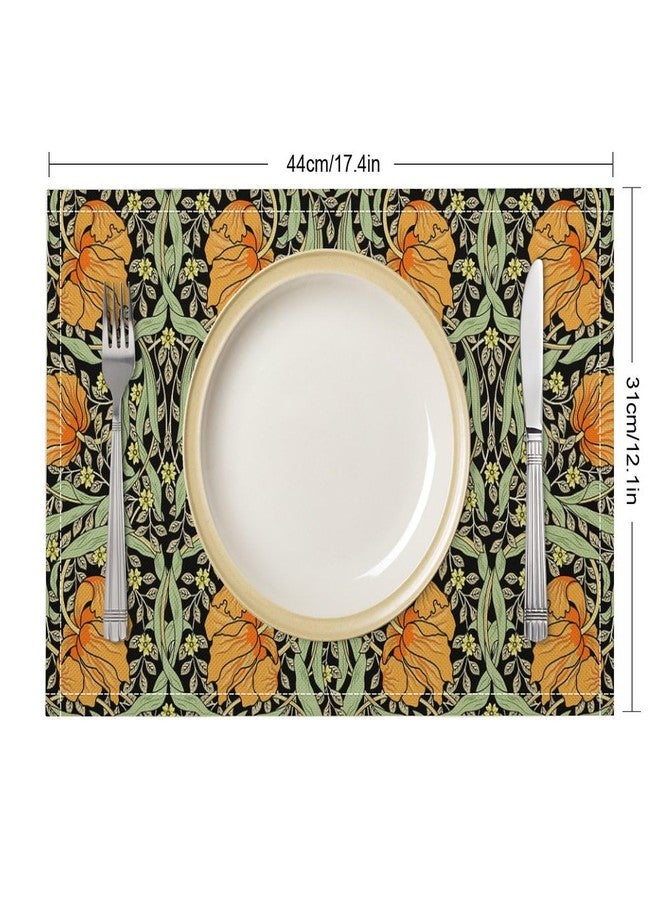 YSWOW William Morris Placemats Farmhouse Sage Green Orange Vintage Floral Art Printed Dining Table Mats Set of 4 for Home Kitchen Holiday Picnic Party Decoration 12x18in - Image 2