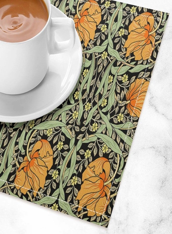 YSWOW William Morris Placemats Farmhouse Sage Green Orange Vintage Floral Art Printed Dining Table Mats Set of 4 for Home Kitchen Holiday Picnic Party Decoration 12x18in - Image 3
