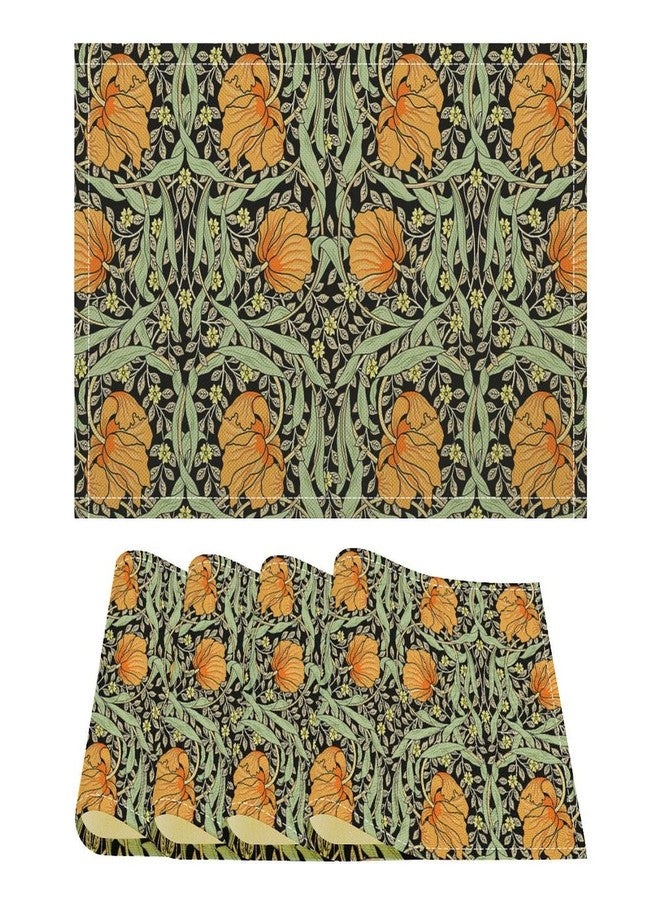 YSWOW William Morris Placemats Farmhouse Sage Green Orange Vintage Floral Art Printed Dining Table Mats Set of 4 for Home Kitchen Holiday Picnic Party Decoration 12x18in - Image 1