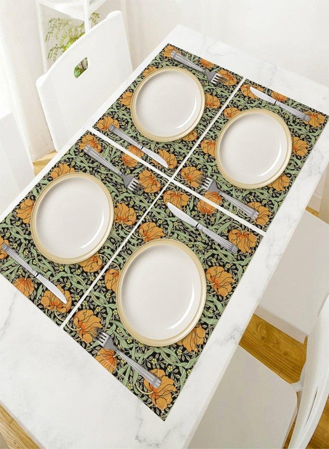 YSWOW William Morris Placemats Farmhouse Sage Green Orange Vintage Floral Art Printed Dining Table Mats Set of 4 for Home Kitchen Holiday Picnic Party Decoration 12x18in - Image 4