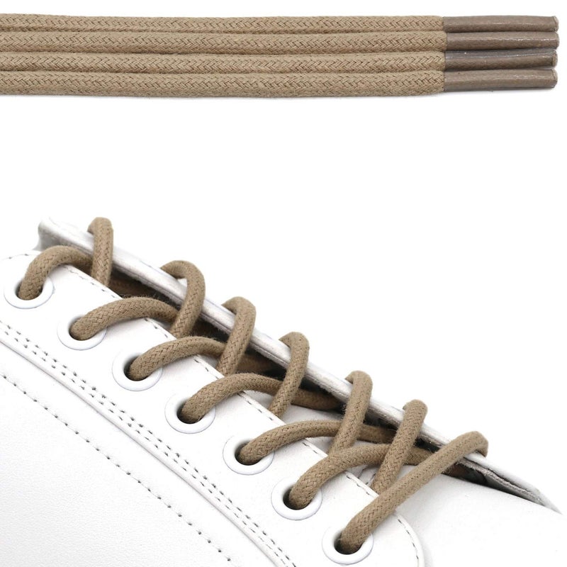 DELELE Round Cotton Waxed Shoelaces: 7/50 Inches Khaki Dress Shoe Laces for Boot 2 Pair 35 inch - Image 4