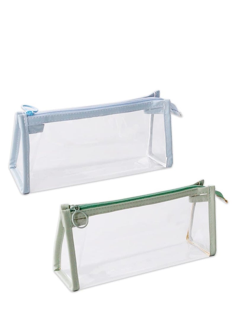 DURKU 2pcs Clear Pencil Cases, Bag Pen Holder Stationery Dual Zipper Organizer Makeup Pouch, Waterproof PVC Zippered Cosmetic Storage Pouch for adults Teen - Image 1
