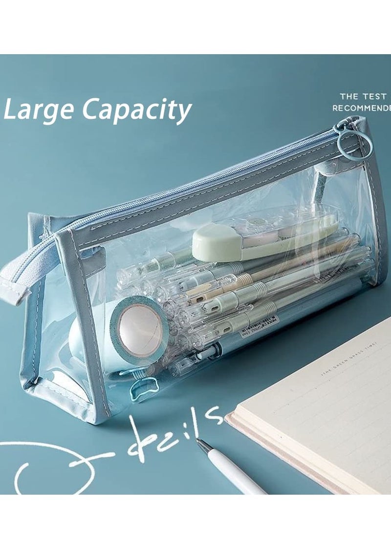 DURKU 2pcs Clear Pencil Cases, Bag Pen Holder Stationery Dual Zipper Organizer Makeup Pouch, Waterproof PVC Zippered Cosmetic Storage Pouch for adults Teen - Image 4