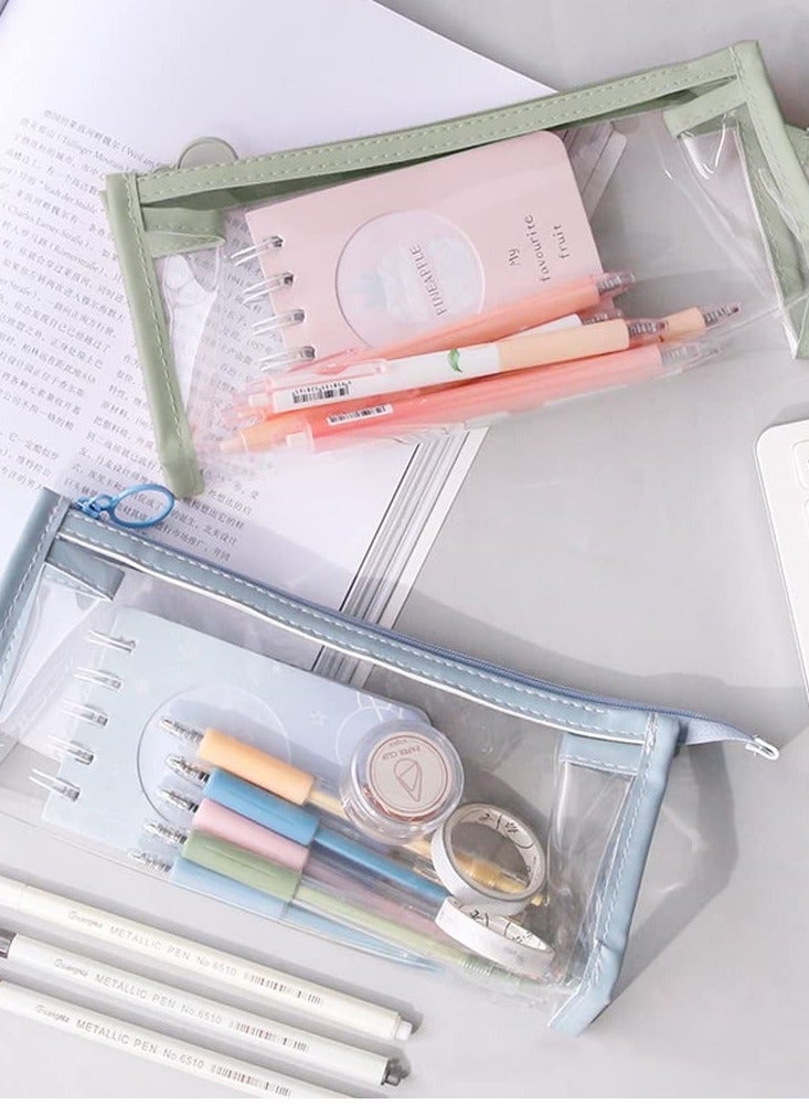 DURKU 2pcs Clear Pencil Cases, Bag Pen Holder Stationery Dual Zipper Organizer Makeup Pouch, Waterproof PVC Zippered Cosmetic Storage Pouch for adults Teen - Image 5