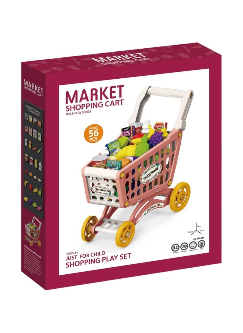 TOY GARDEN - Little Story Role Play Market Shopping Cart Toy Set (56 Pcs) - Pink - Image 1