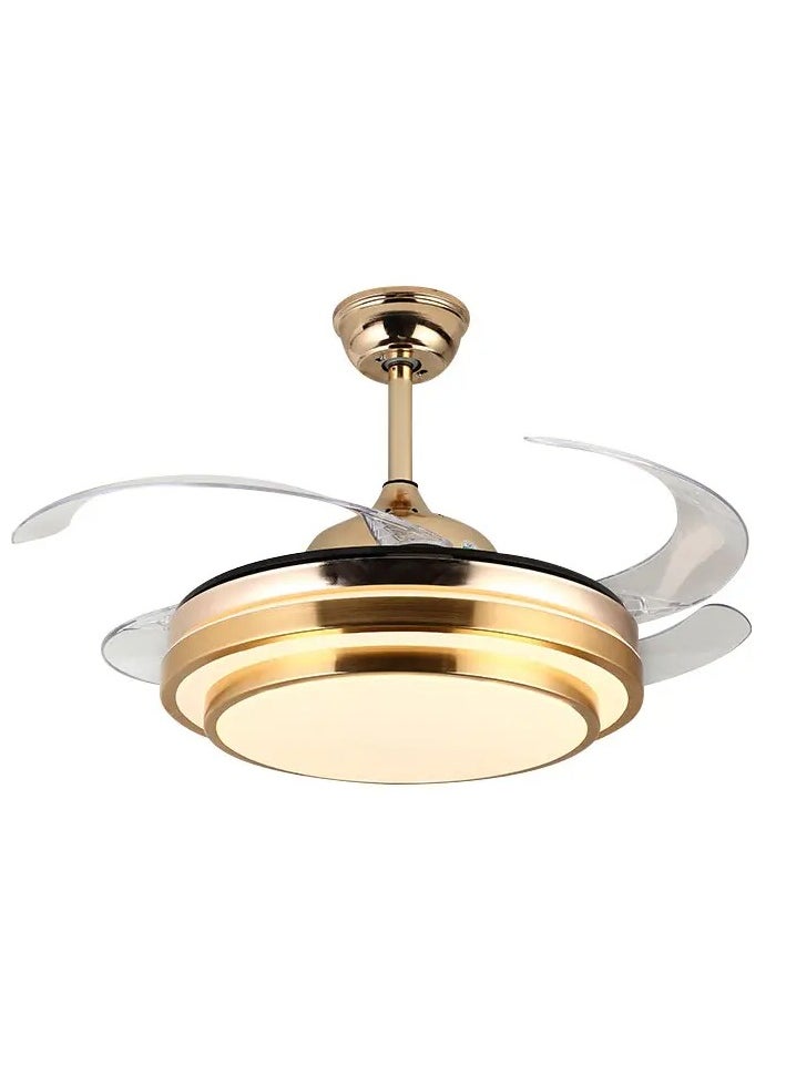 MODI - Modern 42 Inch Remote Control Retractable Blade Invisible Speaker Ceiling Fan With Light and Remote Control IN GOLD - Image 1