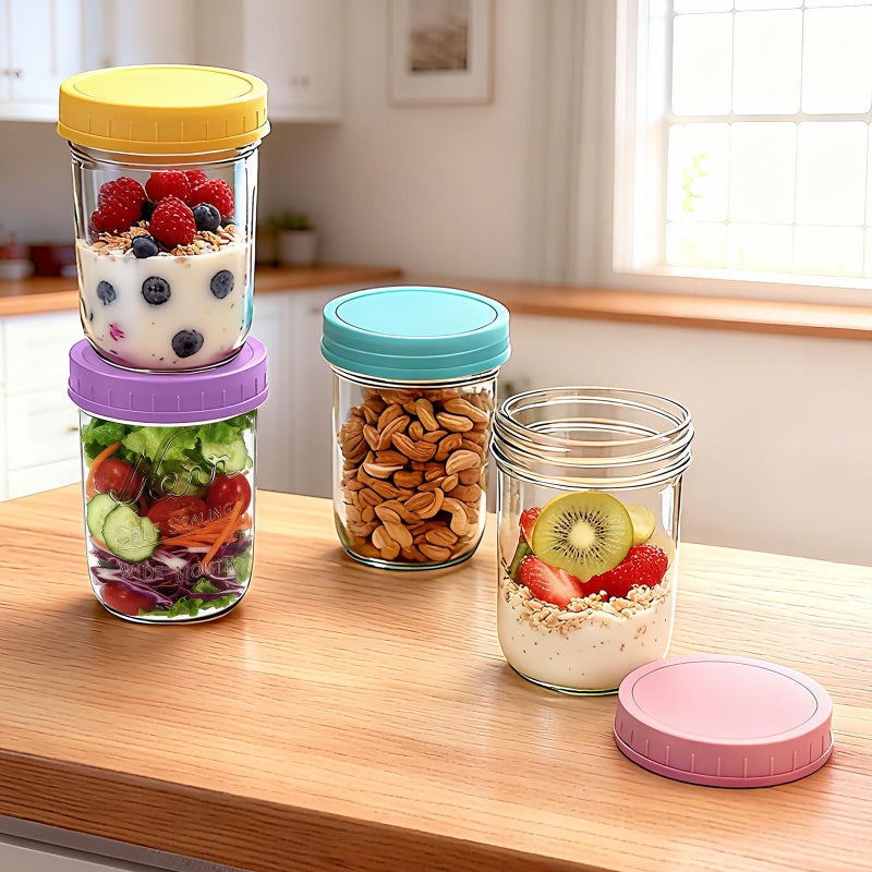 Heyglee Overnight Oats Containers with Lids, 4-pack Overnight Oats Jars with Spoons and Small Containers, 16oz Glass Mason Jar with Airtight Lid, Chia Pudding Jars Yogurt Containers with Lids, Gifts for Women - Image 4
