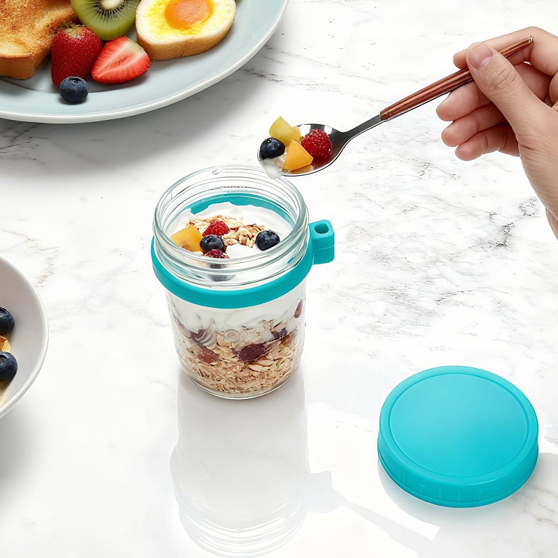 Heyglee Overnight Oats Containers with Lids, 4-pack Overnight Oats Jars with Spoons and Small Containers, 16oz Glass Mason Jar with Airtight Lid, Chia Pudding Jars Yogurt Containers with Lids, Gifts for Women - Image 2