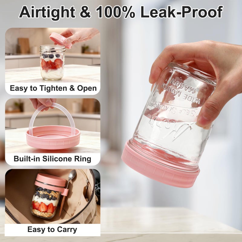 Heyglee Overnight Oats Containers with Lids, 4-pack Overnight Oats Jars with Spoons and Small Containers, 16oz Glass Mason Jar with Airtight Lid, Chia Pudding Jars Yogurt Containers with Lids, Gifts for Women - Image 3