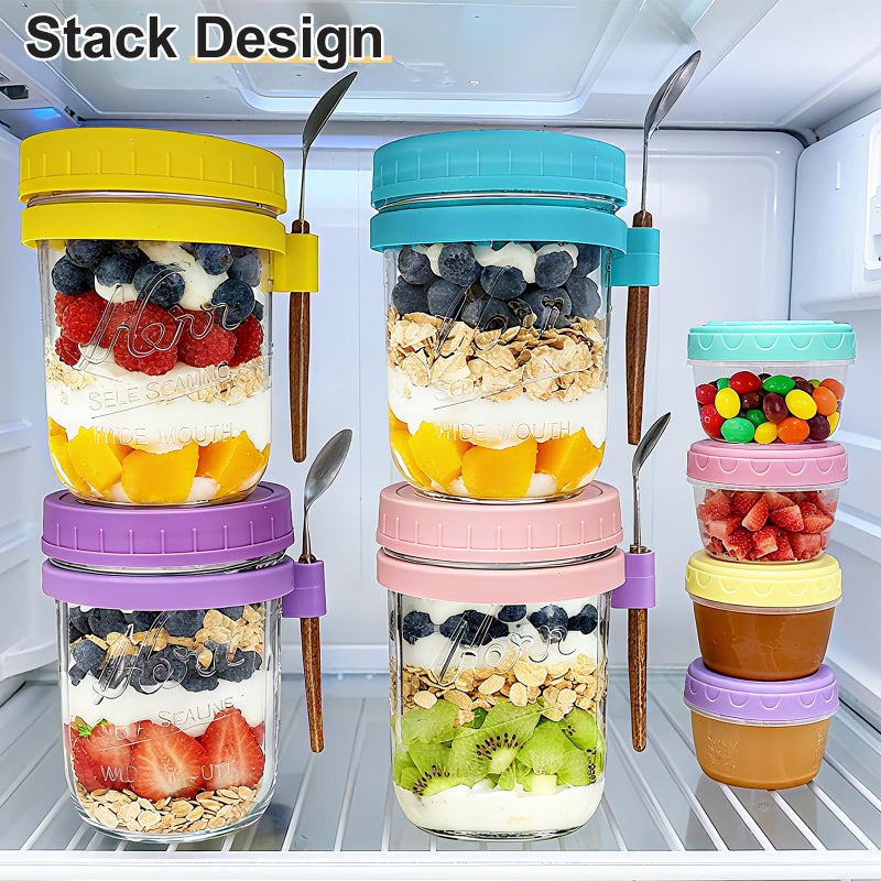 Heyglee Overnight Oats Containers with Lids, 4-pack Overnight Oats Jars with Spoons and Small Containers, 16oz Glass Mason Jar with Airtight Lid, Chia Pudding Jars Yogurt Containers with Lids, Gifts for Women - Image 5
