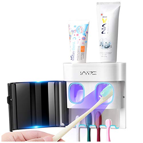 Boperzi Dustproof Cover Toothbrush Holder Wall Mounted Automatic Dispenser for Shower Bathroom Set with 2 Toothpaste Squeezers(No Electric, No Light) - Image 1