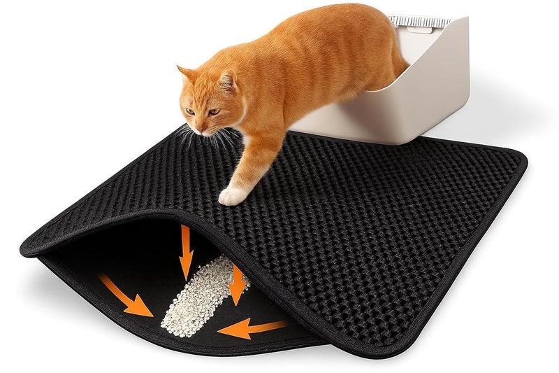 Polarduck Cat Litter Mat Litter Box Mat, EVA Honeycomb Double Layer Design, Urine & Waterproof, Scatter Control Kitty Litter Mat, Less Waste, Easier To Clean,Washable (Black, 75 x 60cm) - Image 1
