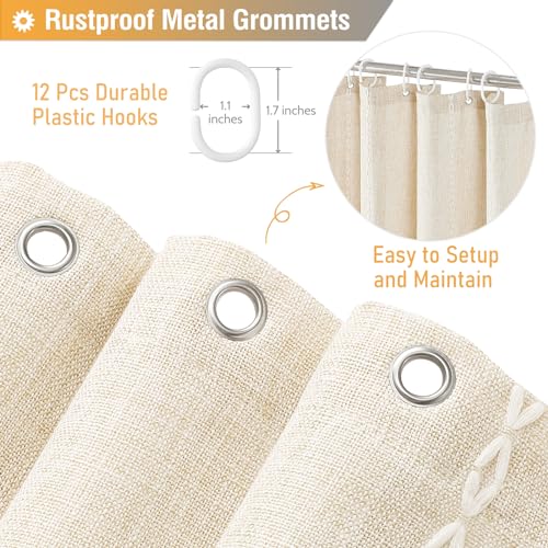 BTTN Boho Farmhouse Shower Curtain, Linen Rustic Weighted Striped Cloth Shower Curtain Set with Tassel, Water Repellent, Bohemian Vintage Country Fabric Shower Curtain for Bathroom, Cream/Beige, 72x72 - Image 5