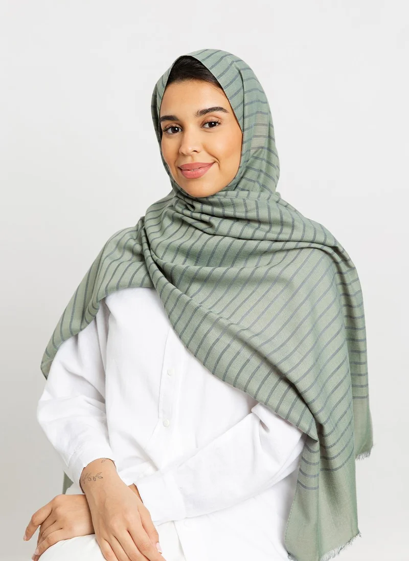 Kaafmeem Pale Green - Cotton Striped Tarha