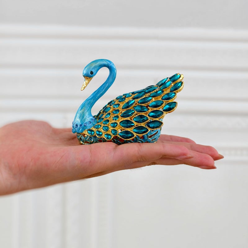 SEVENBEES 3.7-inch Blue Swan Figurine Jewelry Trinket Box, Enamel Hand-painted Swan Box with Gems, Hinged Jewelry Boxes - Ring Holder, Organizer, Home Decor, Wedding Favor Gift - Image 4