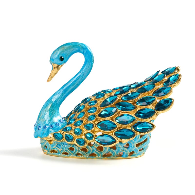 SEVENBEES 3.7-inch Blue Swan Figurine Jewelry Trinket Box, Enamel Hand-painted Swan Box with Gems, Hinged Jewelry Boxes - Ring Holder, Organizer, Home Decor, Wedding Favor Gift - Image 1