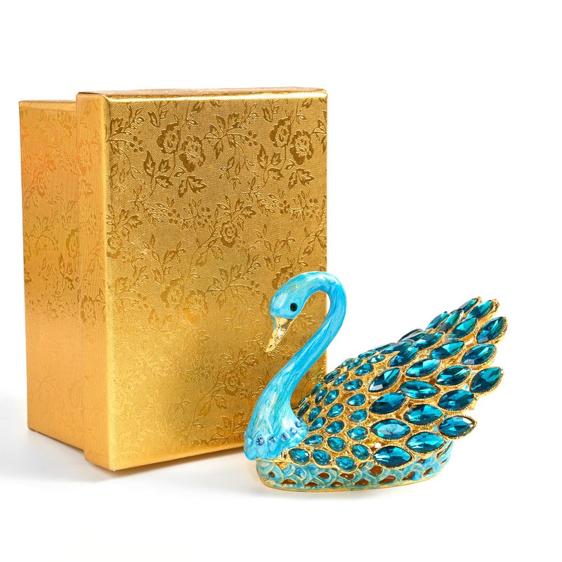 SEVENBEES 3.7-inch Blue Swan Figurine Jewelry Trinket Box, Enamel Hand-painted Swan Box with Gems, Hinged Jewelry Boxes - Ring Holder, Organizer, Home Decor, Wedding Favor Gift - Image 5