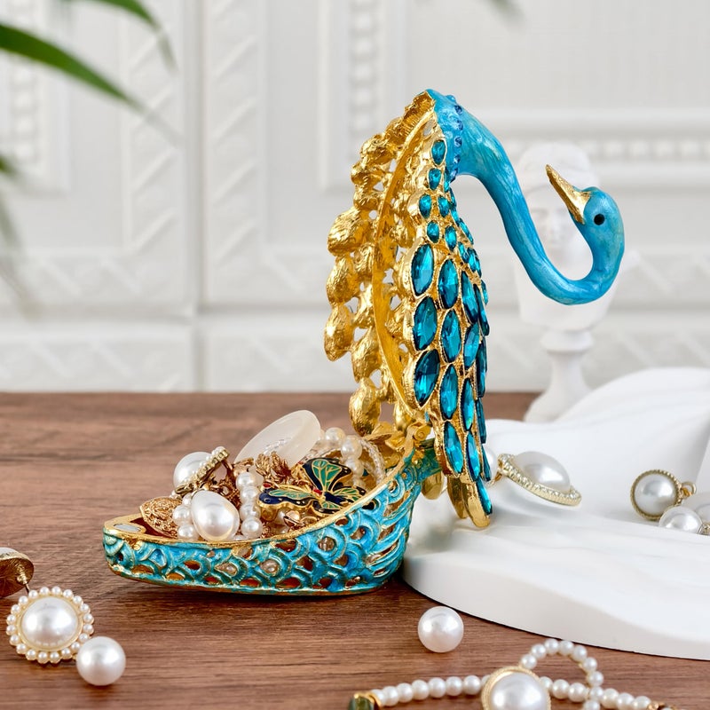 SEVENBEES 3.7-inch Blue Swan Figurine Jewelry Trinket Box, Enamel Hand-painted Swan Box with Gems, Hinged Jewelry Boxes - Ring Holder, Organizer, Home Decor, Wedding Favor Gift - Image 3