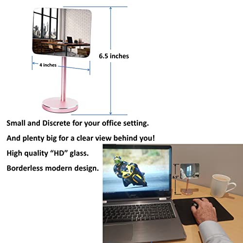 WatchYrBack Desk and Cubicle Mirror to see behind you, ROSE-GOLD Stand with detachable Wide Angle real glass Mirror, SMALL & DISCRETE, beautiful design, perfect curvature for an exceptionally clear view - Image 2