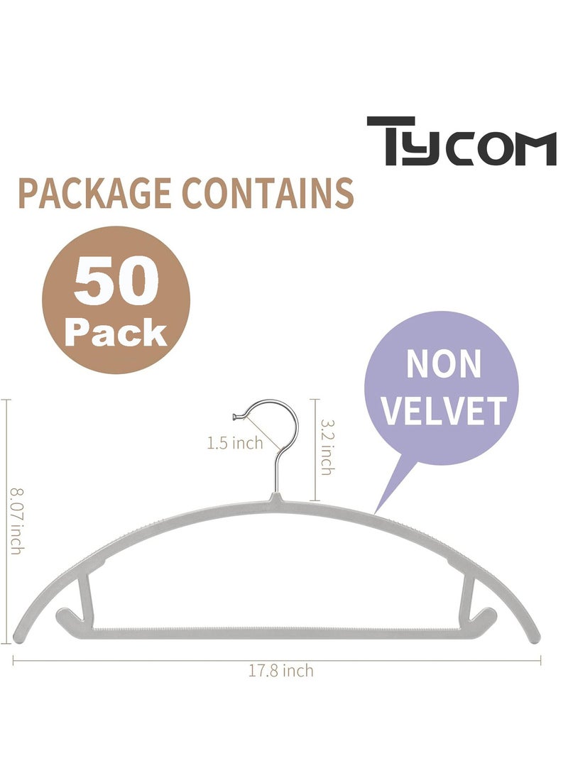 TYCOM Non-Slip Hangers Suit Hangers 50 Pack Ultra Thin Space Saving 360 Degree Swivel Hook Clothes Hangers for Coats Jackets Pants Dress Clothe Plastic Curved 50pcs Grey.  - Image 2