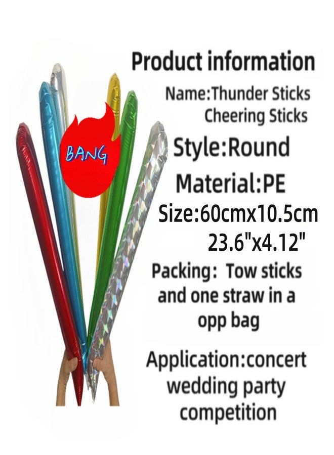 ROSEBB 48pcs Round Head Boom Sticks Thunder Sticks Cheering Sticks Team Spirit Plastic Cheerleading Spirit Stick Clapper Inflatable Noise Maker Sports Supply (Glitter Color) - Image 5