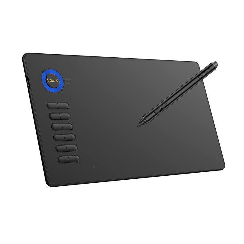 Veikk لوحة رسم جرافيك A15 بحجم 10x6 بوصة مع قلم نشط بدون بطارية و 12 مفتاح اختصار، 20 رأس قلم وقفاز فنان يدعم أنظمة ويندوز وماك ولينكس وأندرويد، ضغط مائل (أزرق) - Image 1