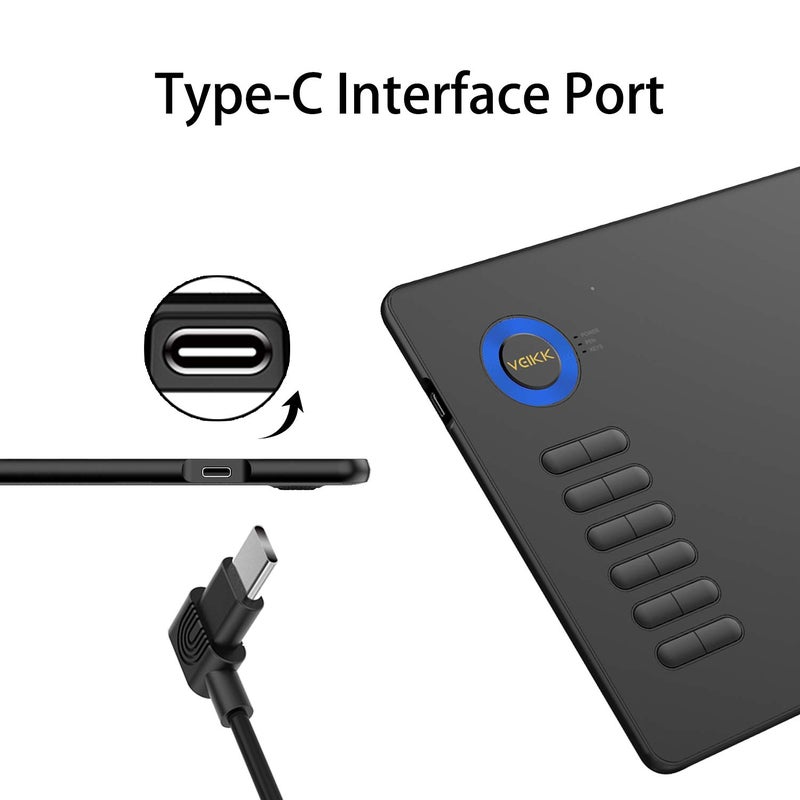 Veikk لوحة رسم جرافيك A15 بحجم 10x6 بوصة مع قلم نشط بدون بطارية و 12 مفتاح اختصار، 20 رأس قلم وقفاز فنان يدعم أنظمة ويندوز وماك ولينكس وأندرويد، ضغط مائل (أزرق) - Image 5