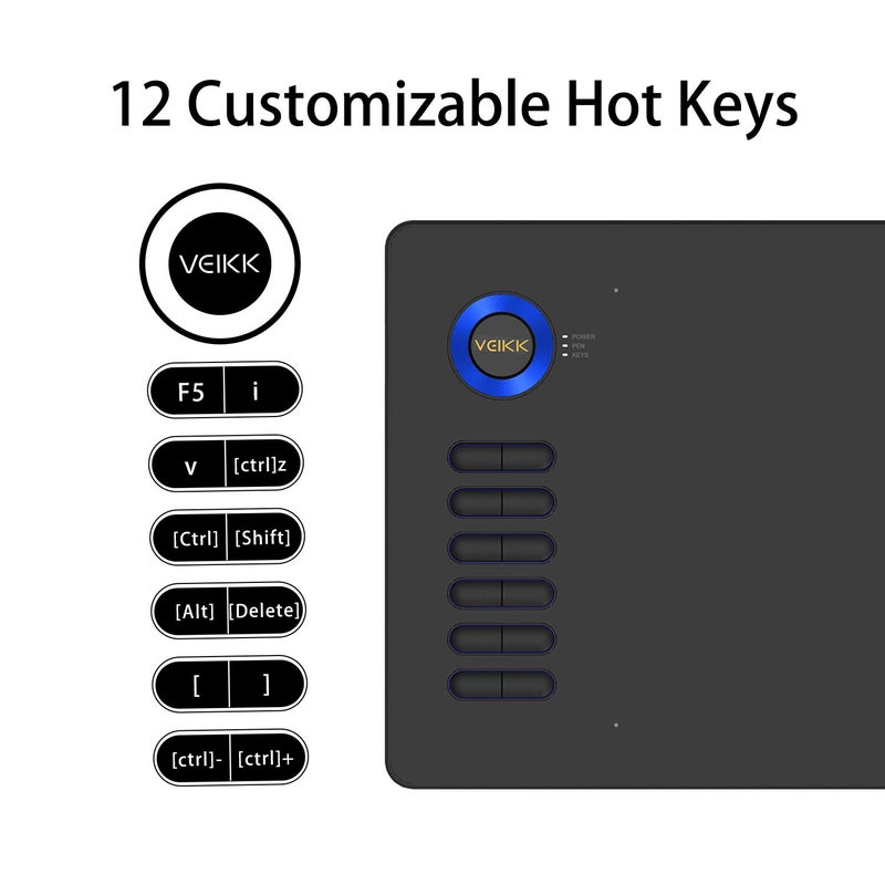 Veikk لوحة رسم جرافيك A15 بحجم 10x6 بوصة مع قلم نشط بدون بطارية و 12 مفتاح اختصار، 20 رأس قلم وقفاز فنان يدعم أنظمة ويندوز وماك ولينكس وأندرويد، ضغط مائل (أزرق) - Image 4